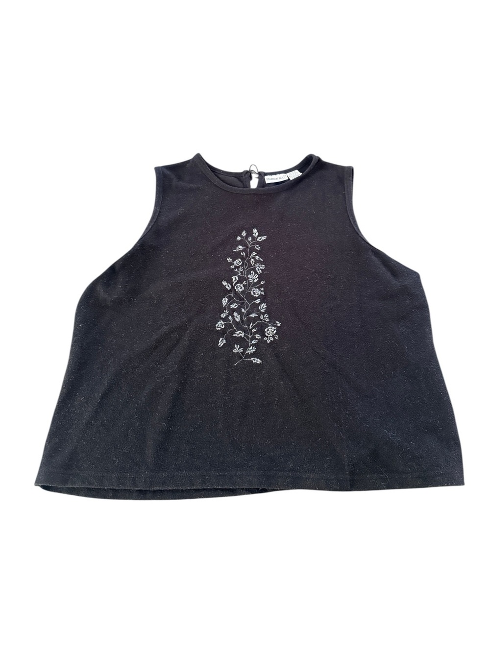 Vintage Y2K Fashion Bug 22/24W Black Embroidered Keyhole Tank Top
